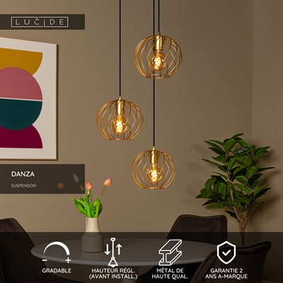 Lucide DANZA - Suspension - Ø 50 cm - 3xE27 - Or Mat / Laiton